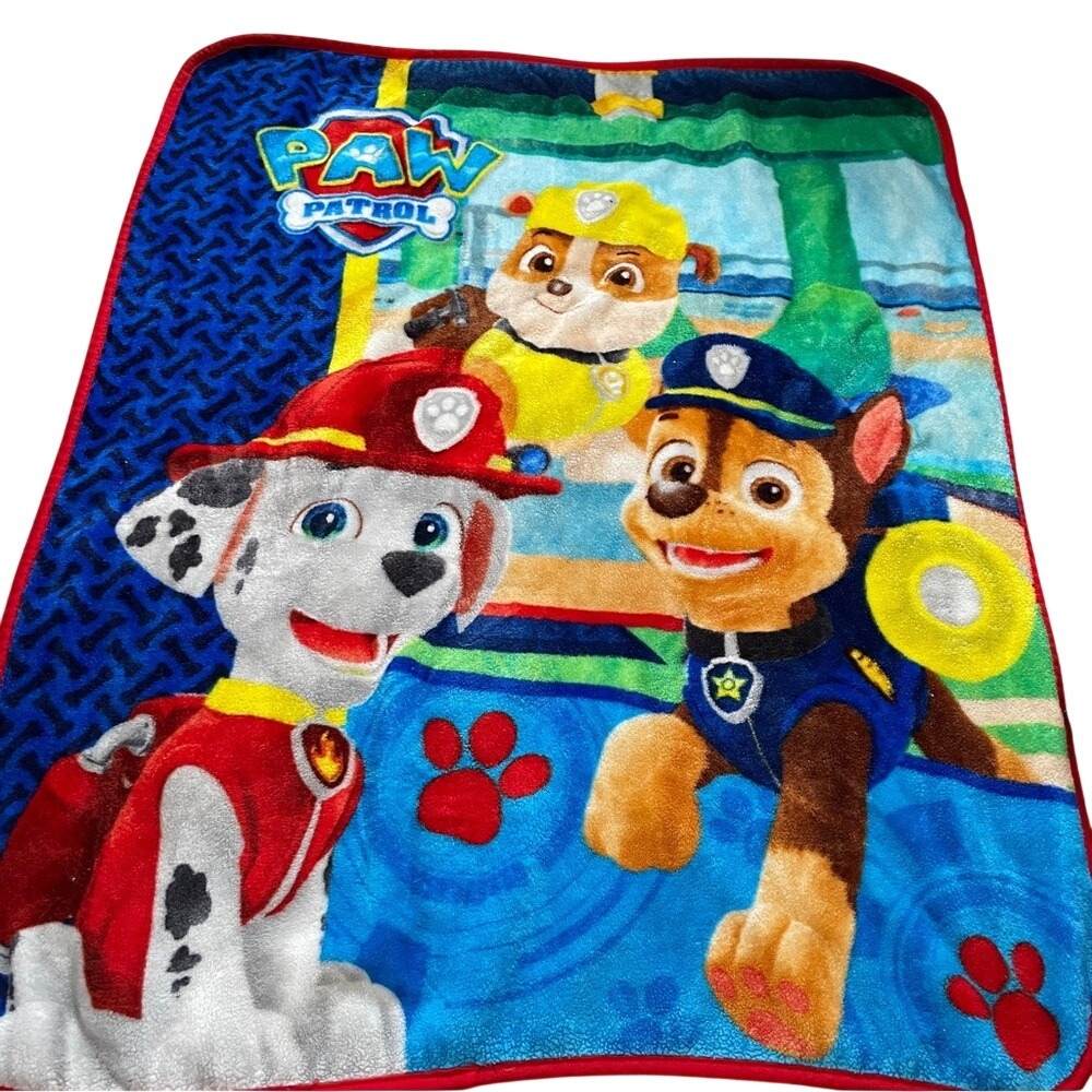 Paw Patrol Kids Fleece Throw‎ Blanket Marshall Chase Rubble Blue Red 37x55